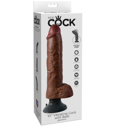 KING COCK Dildo Vibrante con Testicoli 25,5 cm Marrone – Design Realistico con Potente Funzionalità