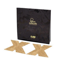 Comprar BIJOUX Indiscrets Pezoneras Flash Cruz Dorado – Decoraciones Corporales Reutilizables Con Brillos Deslumbrantes-Noxtic