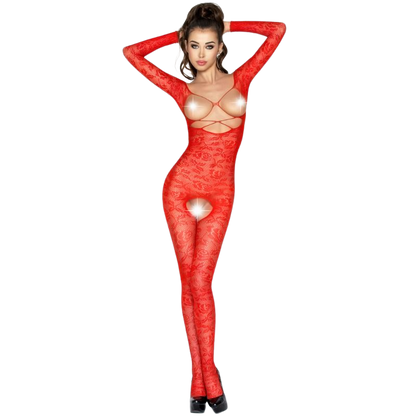 Comprar PASSION Bodystocking Rojo Talla Única – Diseño Sexy Con Abertura Y Bordados Elegantes-Noxtic