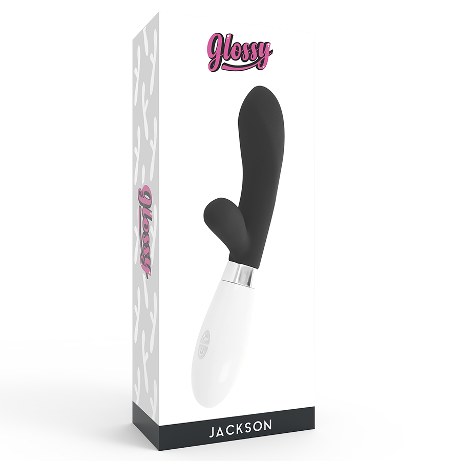 GLOSSY Jackson Rabbit Negro – Masajeador Ergonómico Con Potente Motor Para Placer Intenso