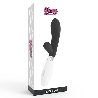 GLOSSY Jackson Rabbit Negro – Masajeador Ergonómico Con Potente Motor Para Placer Intenso