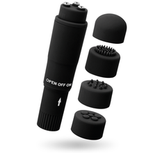 Comprar GLOSSY Pocket Kurt Negro – Mini Masajeador Con Cuatro Cabezas Intercambiables-Noxtic