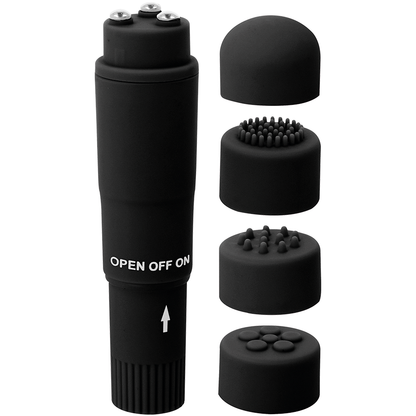 Comprar GLOSSY Pocket Kurt Negro – Mini Masajeador Con Cuatro Cabezas Intercambiables-Noxtic
