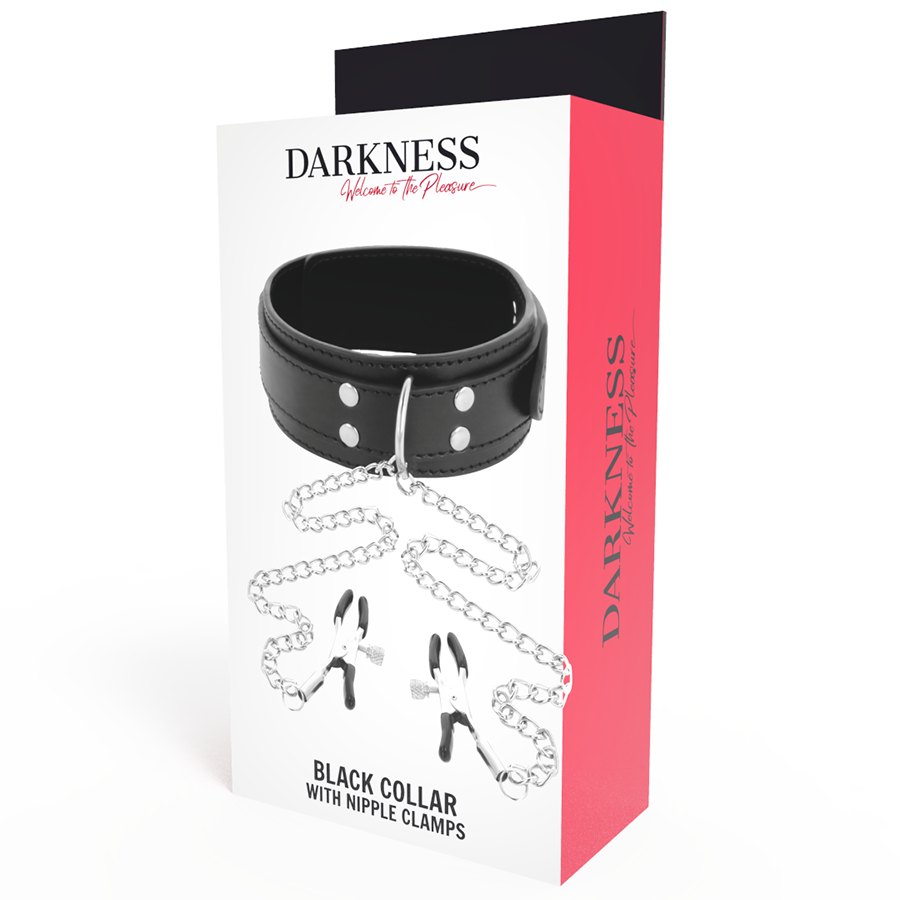 DARKNESS Collare con morsetti per capezzoli neri – Design elegante per la stimolazione sensoriale