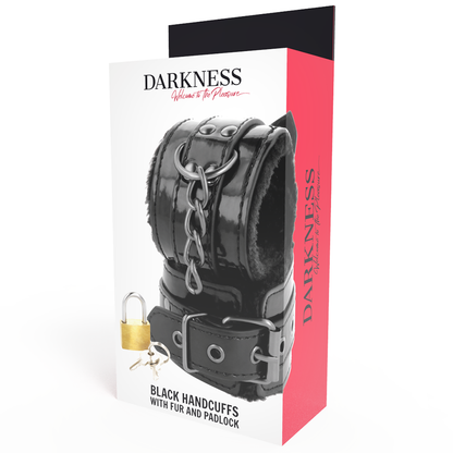 DARKNESS - ADJUSTABLE BLACK LEATHER HANDCUFFS WITH PADLOCK