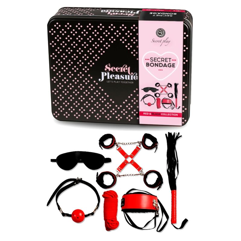 SECRETPLAY Set BDSM 6 Piezas Colección Roja – Kit Completo De Bondage De Cuero Sintético Para Principiantes Y Expertos
