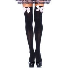 Comprar LEG AVENUE Medias Altas Negras Con Lacito Rosa Talla Única – Elegancia Sofisticada Para Realzar Tu Feminidad-Noxtic