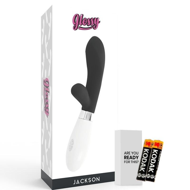 GLOSSY Jackson Rabbit Negro – Masajeador Ergonómico Con Potente Motor Para Placer Intenso