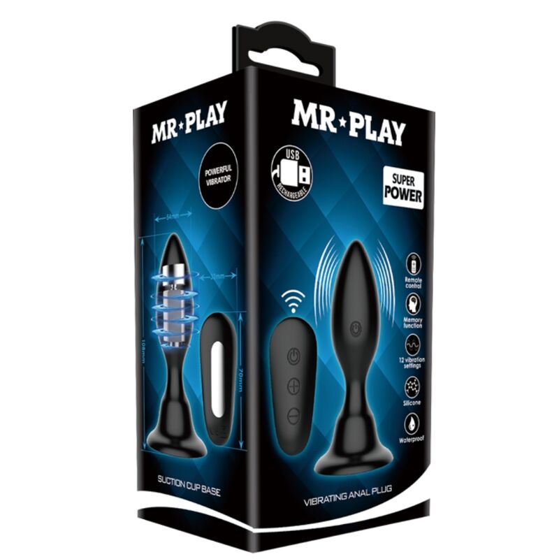MR PLAY Plug Anale Vibrante Nero – Design Ergonomico con 12 Modalità di Stimolazione