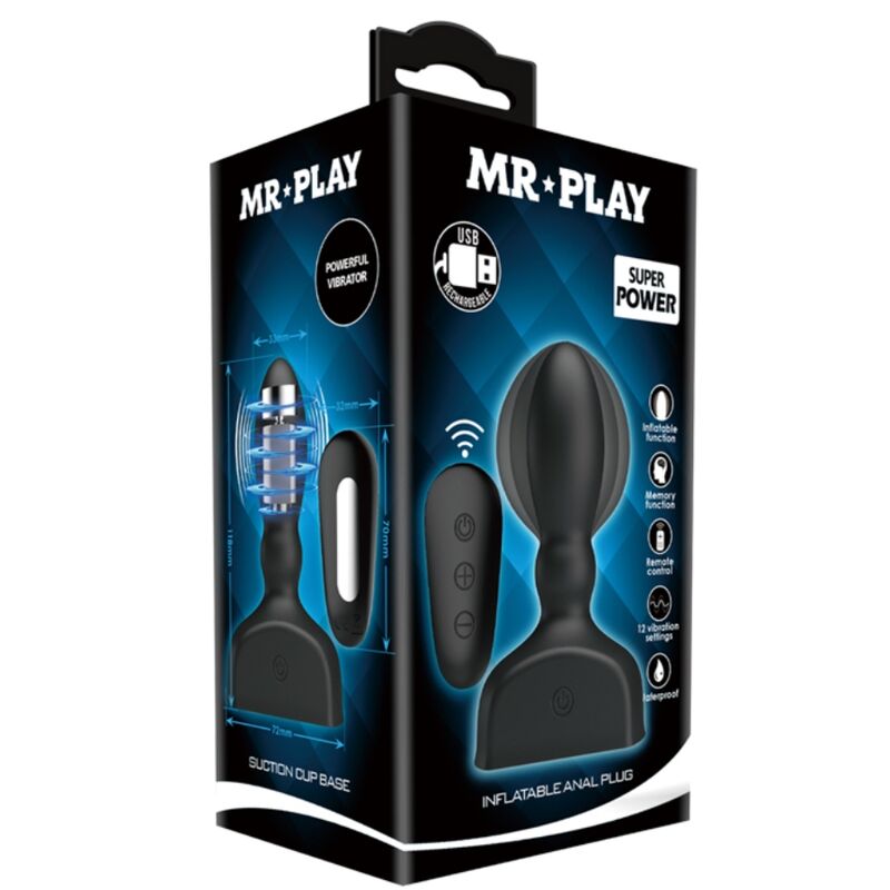 MR PLAY Plug Anal Hinchable Negro – Control Remoto Con Función Inflable Para Placer Personalizado
