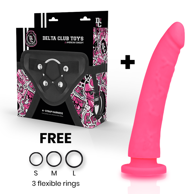 DELTA CLUB Dildo Rosa Con Arnés De Silicona Médica – Material Hipoalergénico Para Uso Seguro