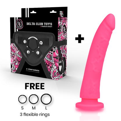 DELTA CLUB Dildo Rosa Con Arnés De Silicona Médica – Material Hipoalergénico Para Uso Seguro