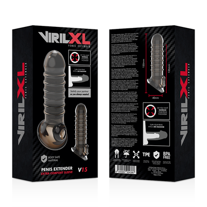 Comprar VIRILXL Extensión y Funda V15 Negra – Aumento de Grosor y Longitud Para Mayor Placer-Noxtic